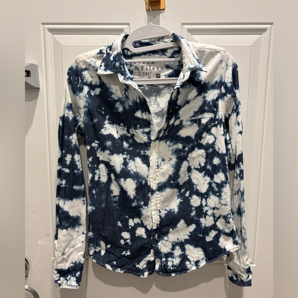 Frank & Eileen Barry button down tie dye shirt top XS splatter tie dyed print